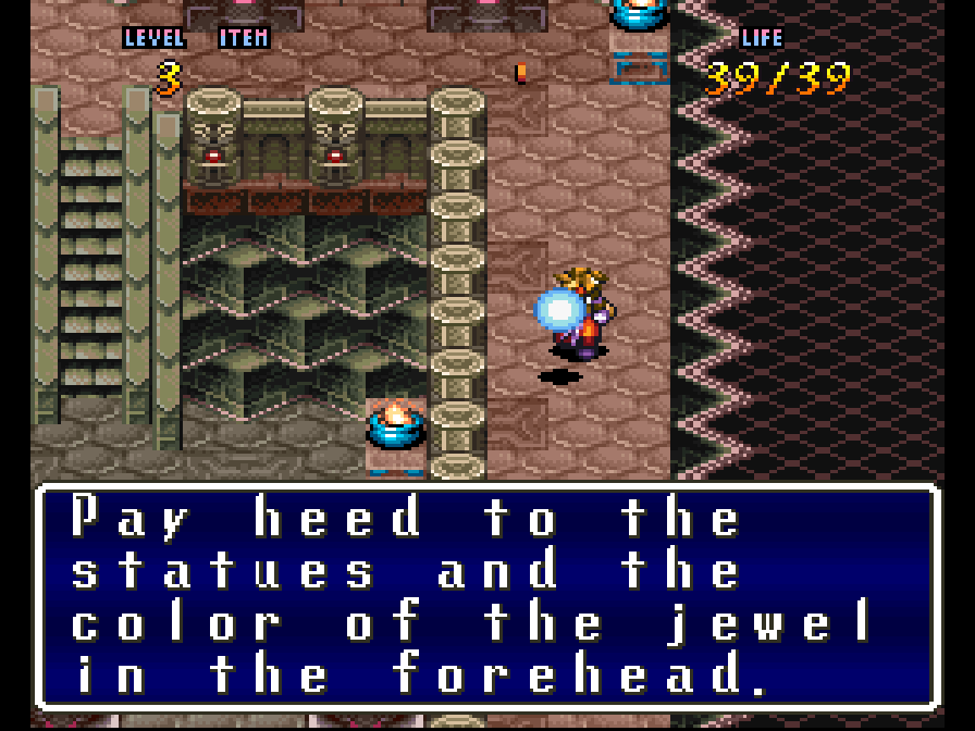 This, Soul Blazer, and Illusion of Gaia are considered to be part of an unofficial trilogy.I think that does a disservice to each game. Among other things, once Terranigma gets past the openly prelude section, it has a MUCH stronger emphasis on combat and action than Gaia did.