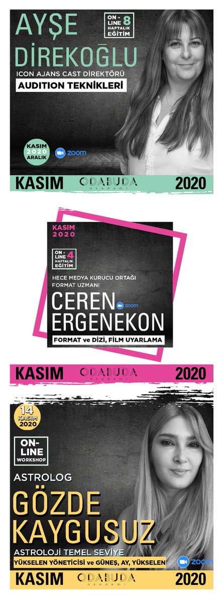 odabudakademi's tweet photo. Odabuda Akademi Kasım Ayı kayıtlarımız başladı! Ayşe Direkoğlu ile Audition Teknikleri,Ceren Ergenekon ile Format,Dizi ve Film Uyarlama,Gözde Kaygusuz ile Temel Seviye Astroloji online eğitim programları sizleri bekliyor! 
 
☎️+90 537 343 69 63 
📨odabudaakademi@gmail.com https://t.co/7Odb4wWz5D