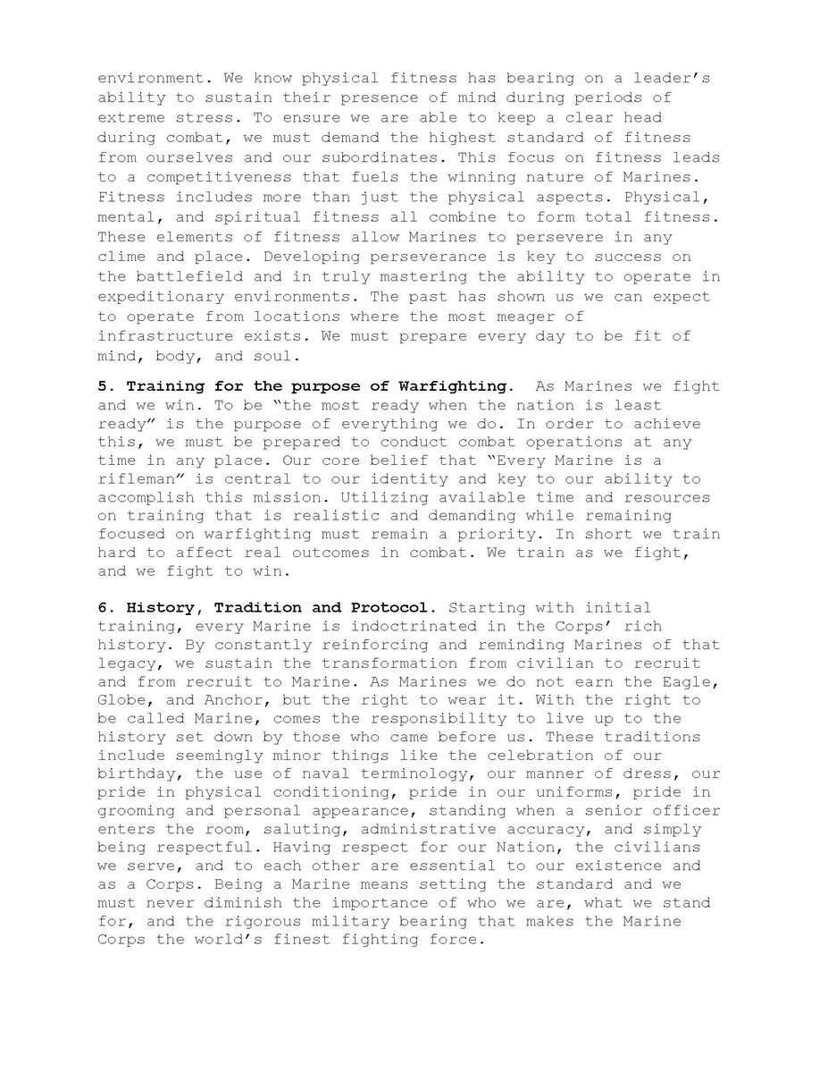 USMCSgtMaj's tweet photo. Our Commandant has laid out in his planning guidance his vision for the future of the Marine Corps. As the Marine Corps evolves to meet this mission there are some aspects that must never change. I call these simply “Non Negotiables”. Read them, know them, and live them Marines. https://t.co/Z9enbH2uCE