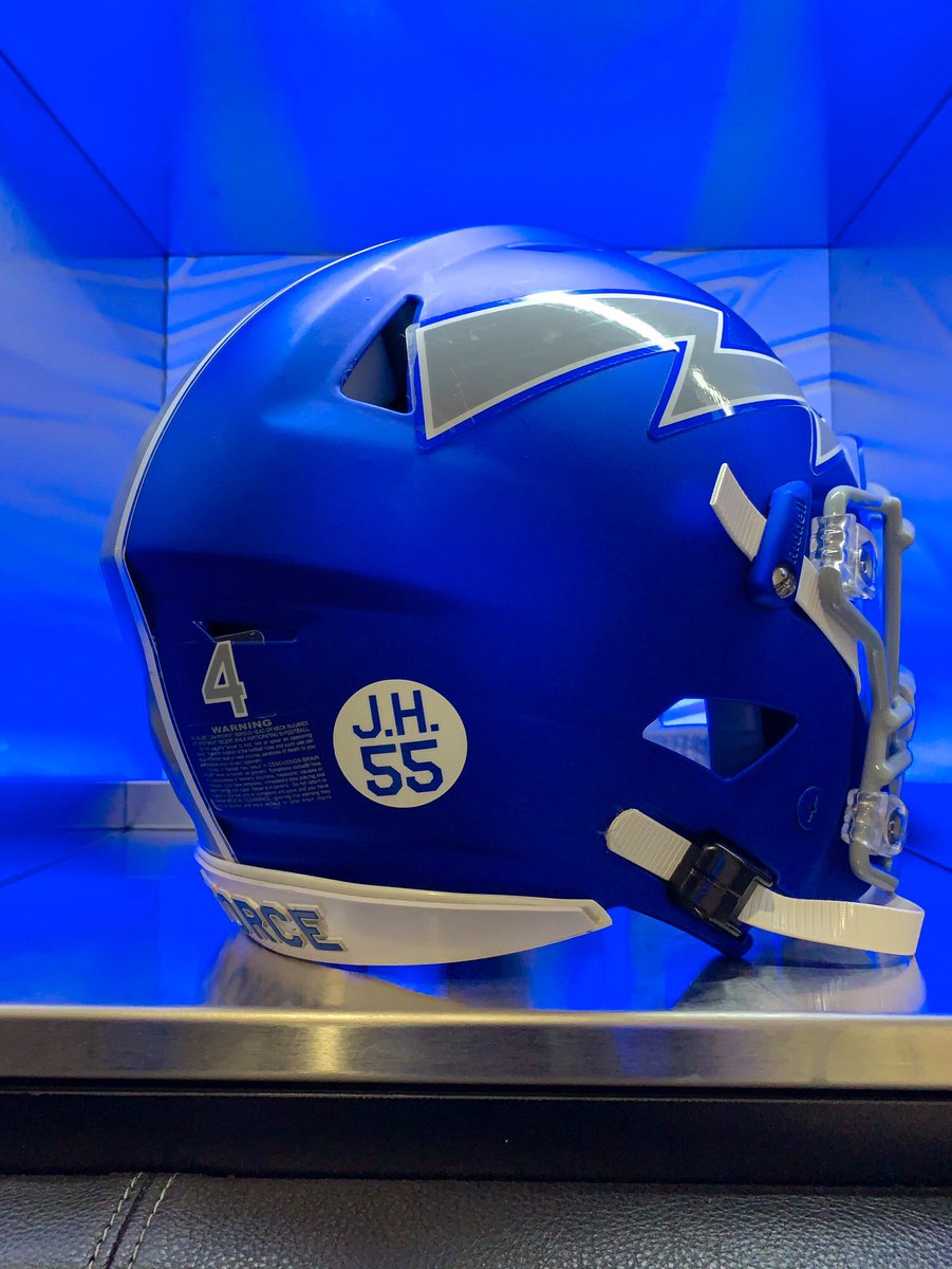 AF_Football's tweet photo. Here’s a toast 🇺🇸

The ⚡️ Brotherhood is proud to honor fallen ‘99 grad Jeff Haugh on today’s helmets. https://t.co/QMQzIxuuKE