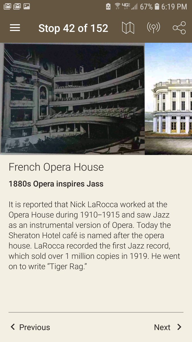 Even the non-racist sections of the app often have misspellings, incorrect information, or are clearly cut and pasted from Wikipedia entries. Enjoy live music on 'Frenchman Street’ and your dinner at 'Jaquamo'. The date of Nick LaRocca’s first recording is wrong too.