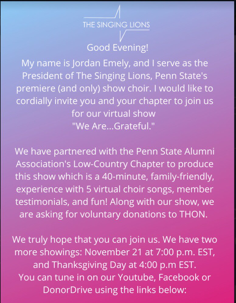 PennStateLA's tweet photo. Check out @SingingLions! They have two shows coming up. https://t.co/dc15vm1YMV https://t.co/czJyUSA8ls