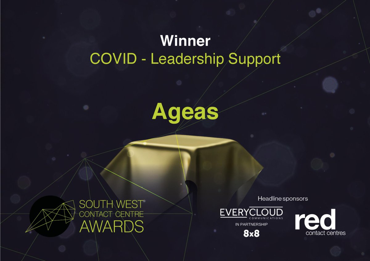 SWCCF1's tweet photo. π₯ππ₯Huge Congratulations π₯ππ₯
WINNER
COVID - Leadership Support
@AgeasUK
HEADLINE SPONSORS @EveryCloud_UK in partnership with @8x8UK @RedRecruitment1 and Category Sponsor @SenseeCareers #SWCCFAWARDS2020 https://t.co/KVS2Hiidaz