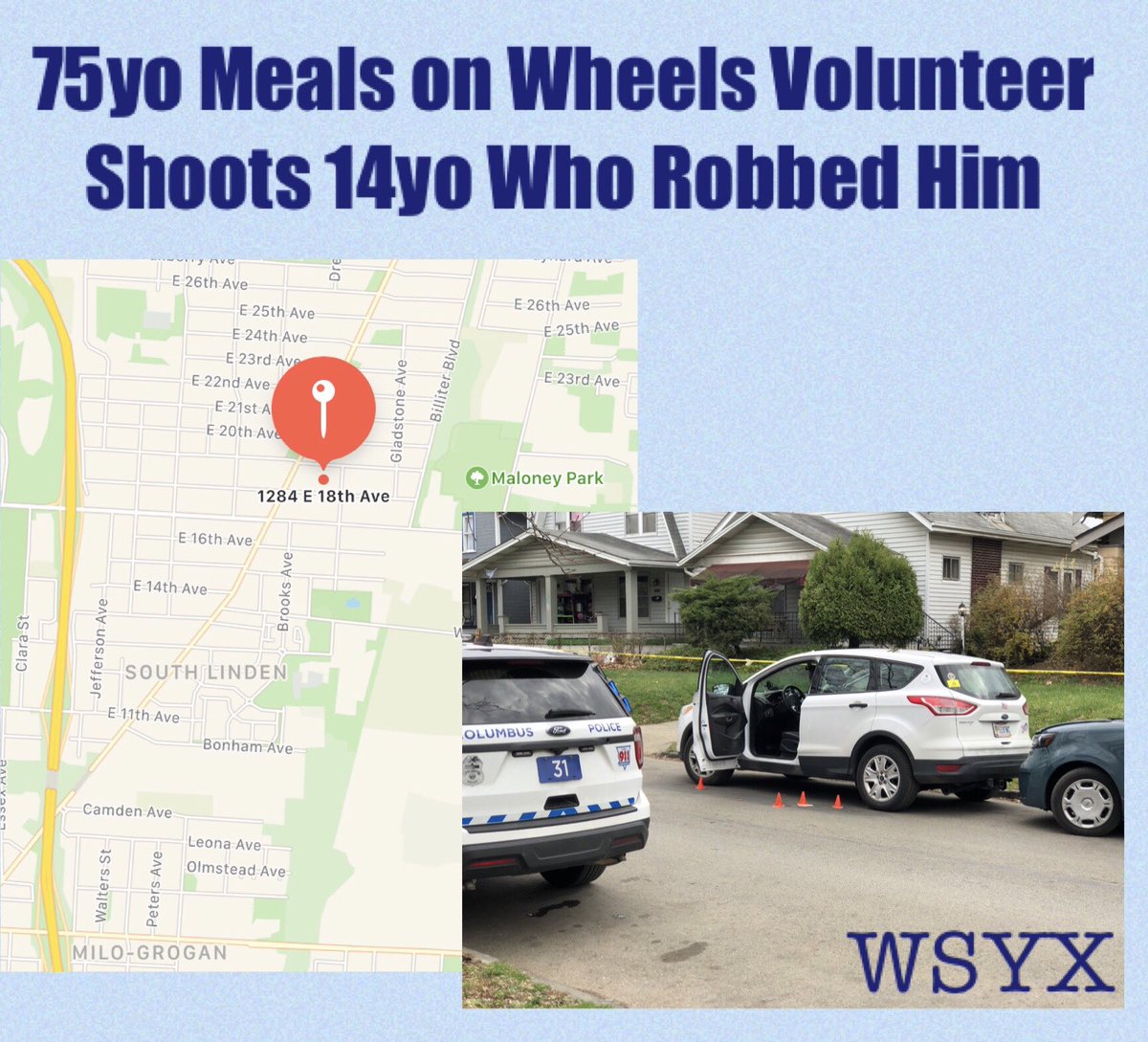 ColumbusPolice's tweet photo. 75YO MEALS ON WHEELS VOLUNTEER ROBBED@GUNPOINT SHOOTS 14YO WHO HELD HIM UP:

11/20/20@11:10am-75yo victim delivering a meal for Meals on Wheels at E. 18th Ave.

14yo pointed gun@him-another teen stole his📱&amp;wallet

14yo arrested 8/20-Theft Motor Vehicle, 7/20-Robbery &amp; Kidnapping https://t.co/zp48hT4Pkz