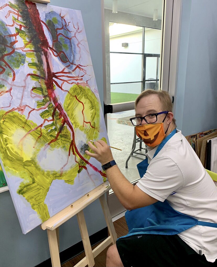 ConnectableJax's tweet photo. The fear of failure can keep us from trying new things. But what if we kick our insecurities to the curb like Kenson? Kenson first picked up a paintbrush 3 months ago and now is now painting commissioned art for a cardiologist through Art With Soul #BeLikeKenson #IAmConnectable⁠ https://t.co/dxbiRgVjin