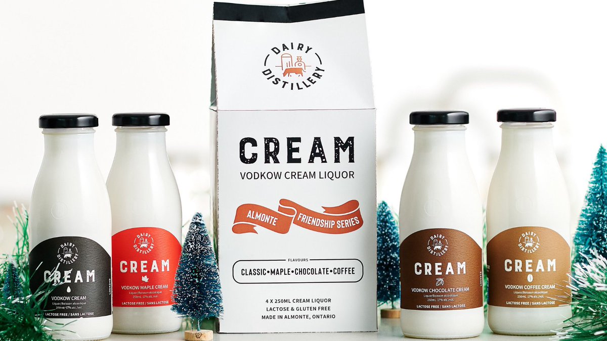 DairyDistillery's tweet photo. 📣 We've just released the "Almonte Friendship Series" Vodkow Cream liquor gift pack. 4-250ml bottles featuring world class products from @EquatorCoffee  @HummingbirdChoc and @FultonsMaple. Comes in a cute milk carton for $45.  Shop now: https://t.co/1ULcIO5P8k https://t.co/otsvTS23EZ
