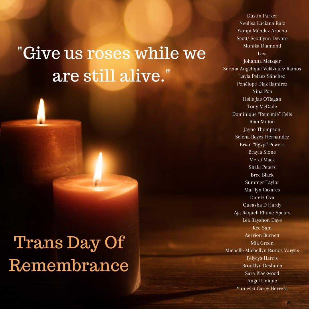queeringindy's tweet photo. We hold space. 
We remember. 
We grieve. 
We love. 
We create. 
We thrive. 
We give thanks. 
We celebrate. 
We gather.
We protect.
We pray. 
We agitate. 
We advocate. 
We organize. 
We survive. 
We rise. #TransDayOfRemembrance https://t.co/G51fT47ERE
