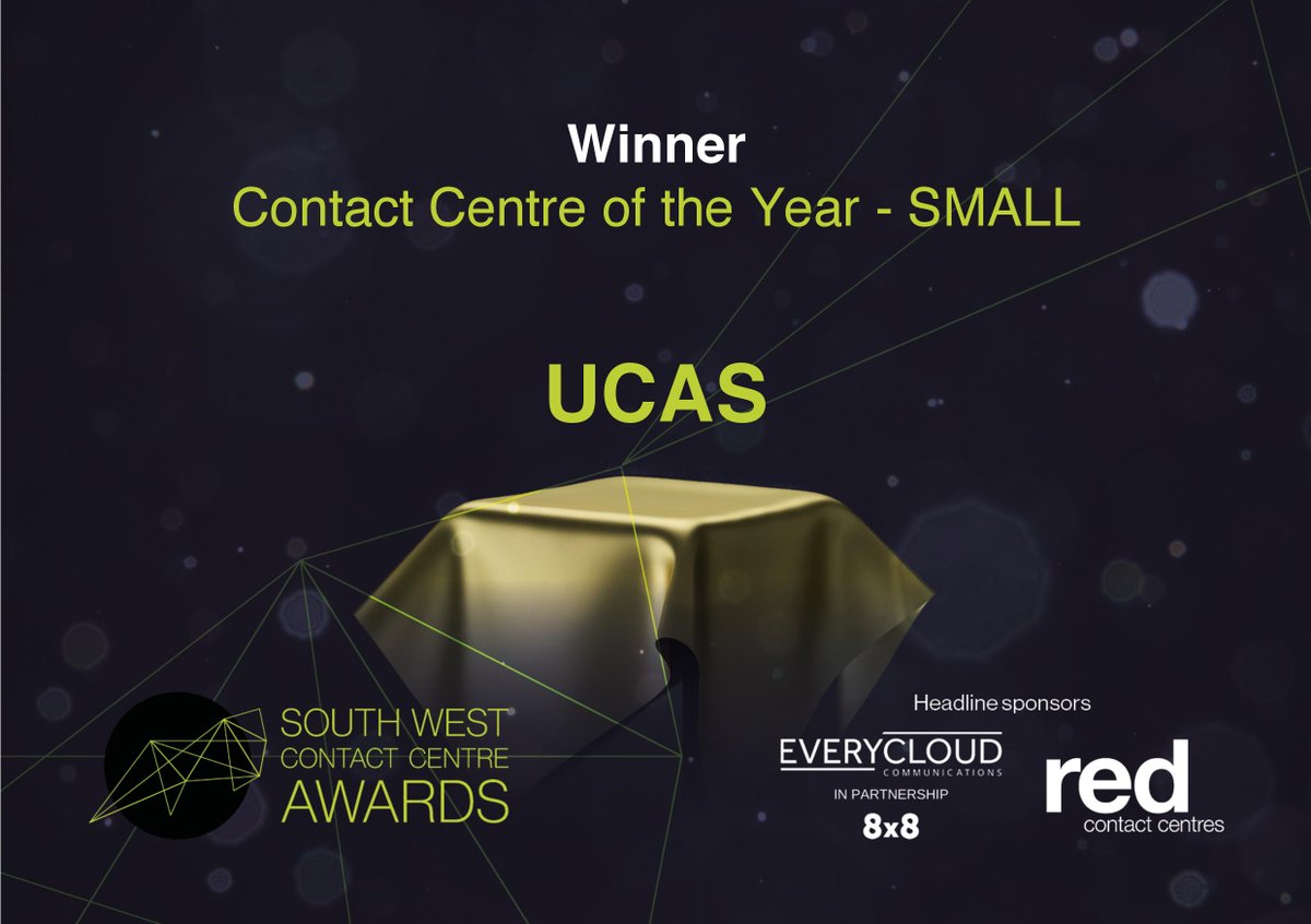 SWCCF1's tweet photo. π₯ππ₯Huge Congratulations π₯ππ₯
WINNER
Contact Centre of the Year - SMALL
@ucas_online
HEADLINE SPONSORS @EveryCloud_UK in partnership with @8x8UK @RedRecruitment1 and Category Sponsor @SenseeCareers #SWCCFAWARDS2020 https://t.co/yyssjgBKK0