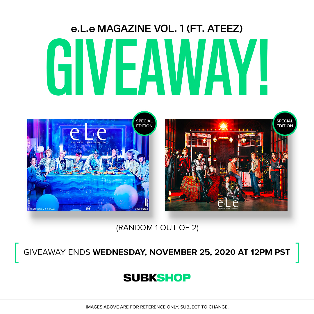  GIVEAWAY ALERT  For a chance to win an issue of e.L.e Magazine Vol.1 ft. cover stars  #ATEEZ: 1. Follow  @subkshop &  @eLe_village2. RT this post3. Tag 2 friends in the replies Get your own  #eLe special edition   https://www.subkshop.com/products/e-l-e-magazine-vol-1-special-edition-ateez-cover * Features LOONA, MCND, & more