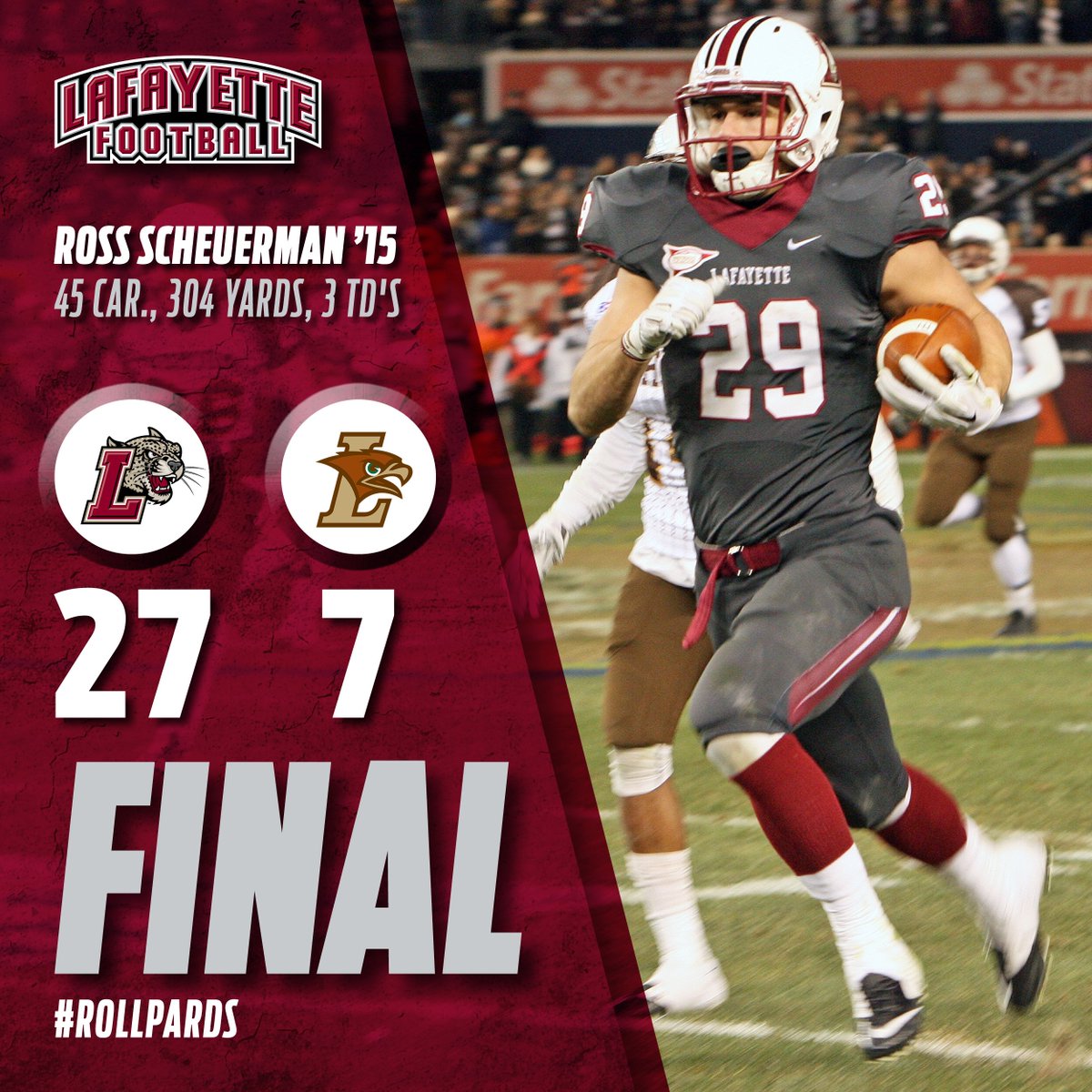 GoLeopards's tweet photo. On the biggest stage in series history, the Leopards shined.
Ross Scheuerman ran over, past and through Lehigh, 27-7, in #Rivalry150
Thanks to everyone who joined us. Let's do it again.
RECAP | https://t.co/qKh4Afjr9q
#LeopardClassics | #RollPards | #GOTW | #WeBeatLehighAgain https://t.co/lbukvu9KCa