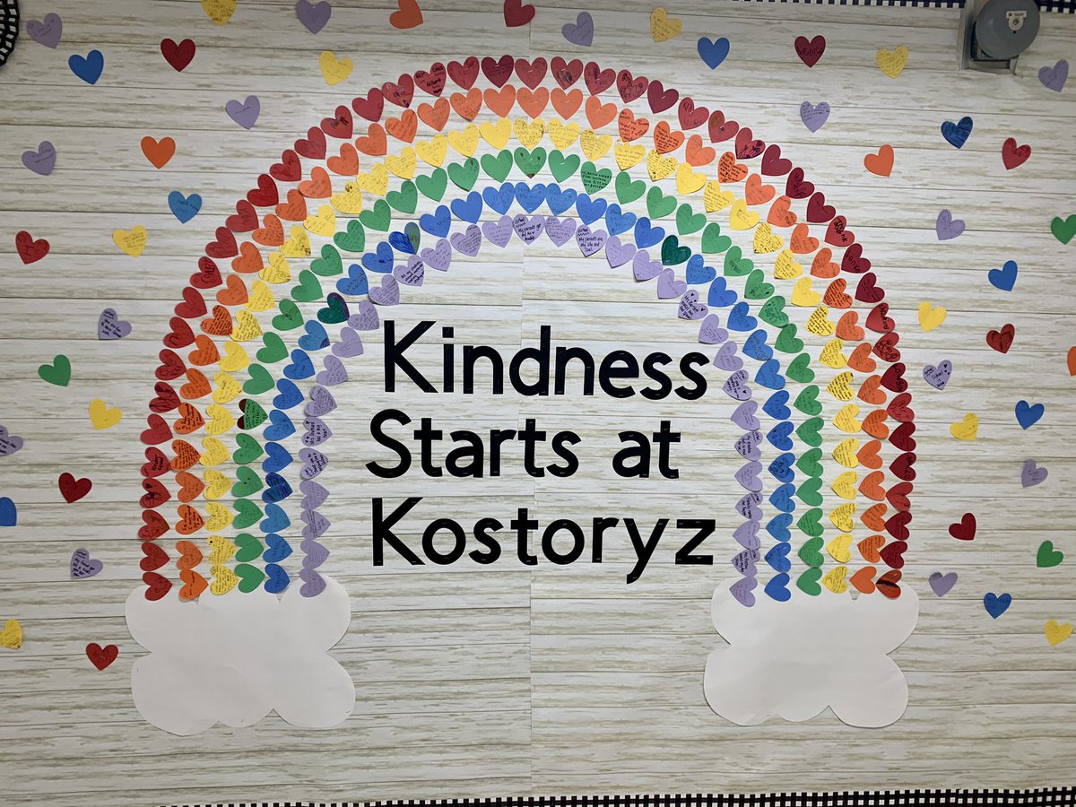 KostoryzES's tweet photo. Our Kostoryz Kindness rainbow brightens our hallway.  Students and staff wrote affirmations to each other and continue to add their notes of gratitude to the wall.  🐯💙🌈 #kostoryztigerpride https://t.co/XN9x5G6O0F