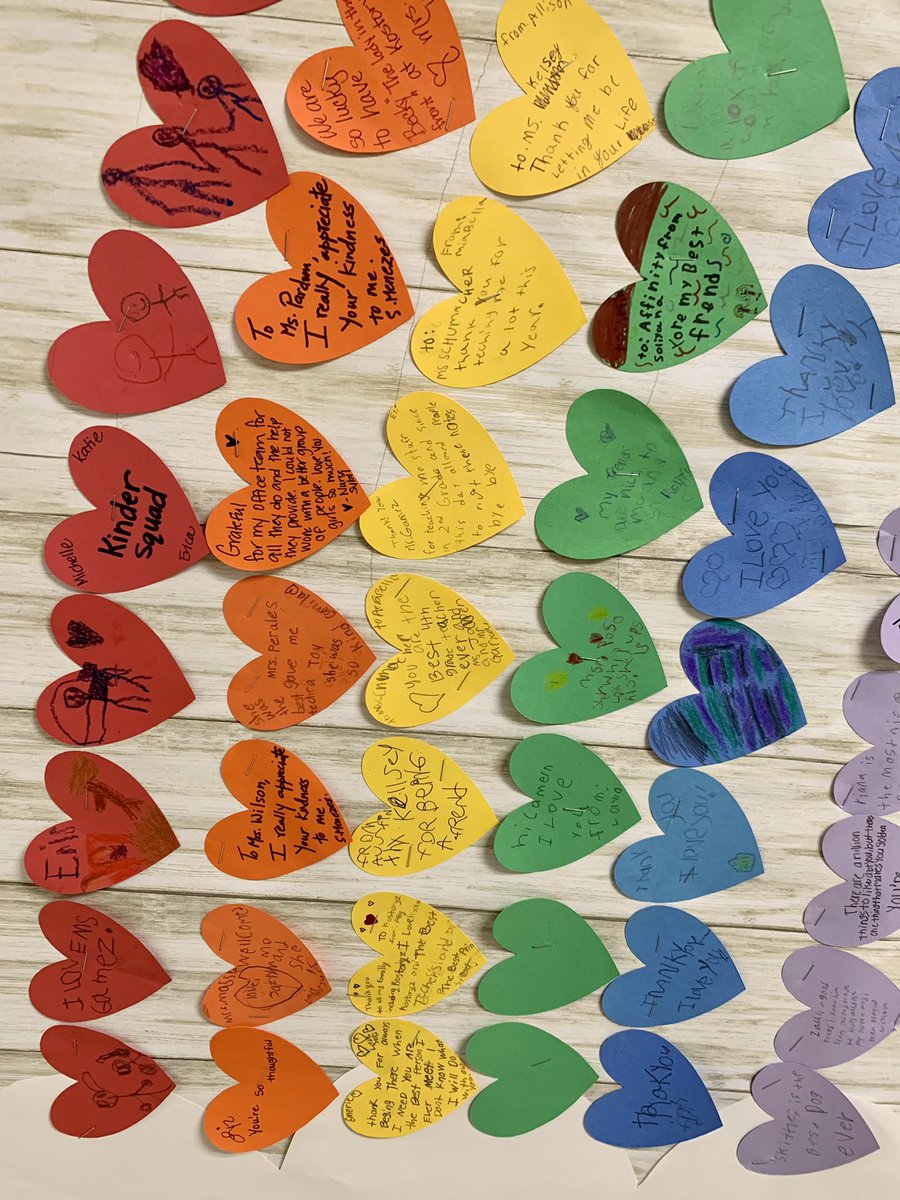 KostoryzES's tweet photo. Our Kostoryz Kindness rainbow brightens our hallway.  Students and staff wrote affirmations to each other and continue to add their notes of gratitude to the wall.  🐯💙🌈 #kostoryztigerpride https://t.co/XN9x5G6O0F