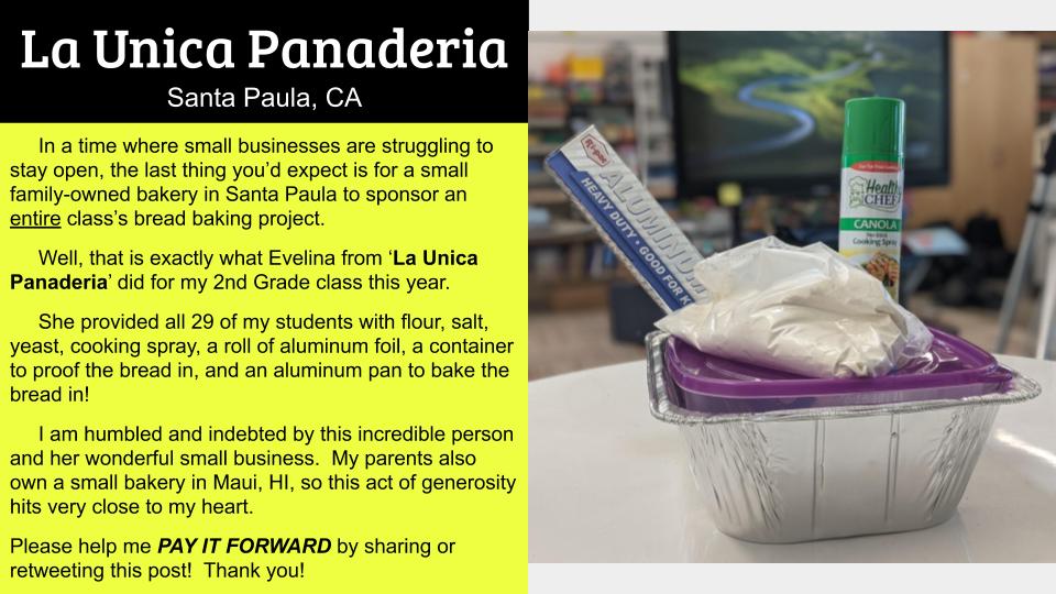 mr_kogas_class's tweet image. Here at @RioSTEAMSchool: where there's a will, there's a way🥖🍞

Thanks again to La Unica Panaderia in Santa Paula for sponsoring our bread baking project that allowed my 2nd Gr Ss to bake bread at home!  Great exp for the whole family!

#rioschools @shivaaanip #getdatbread