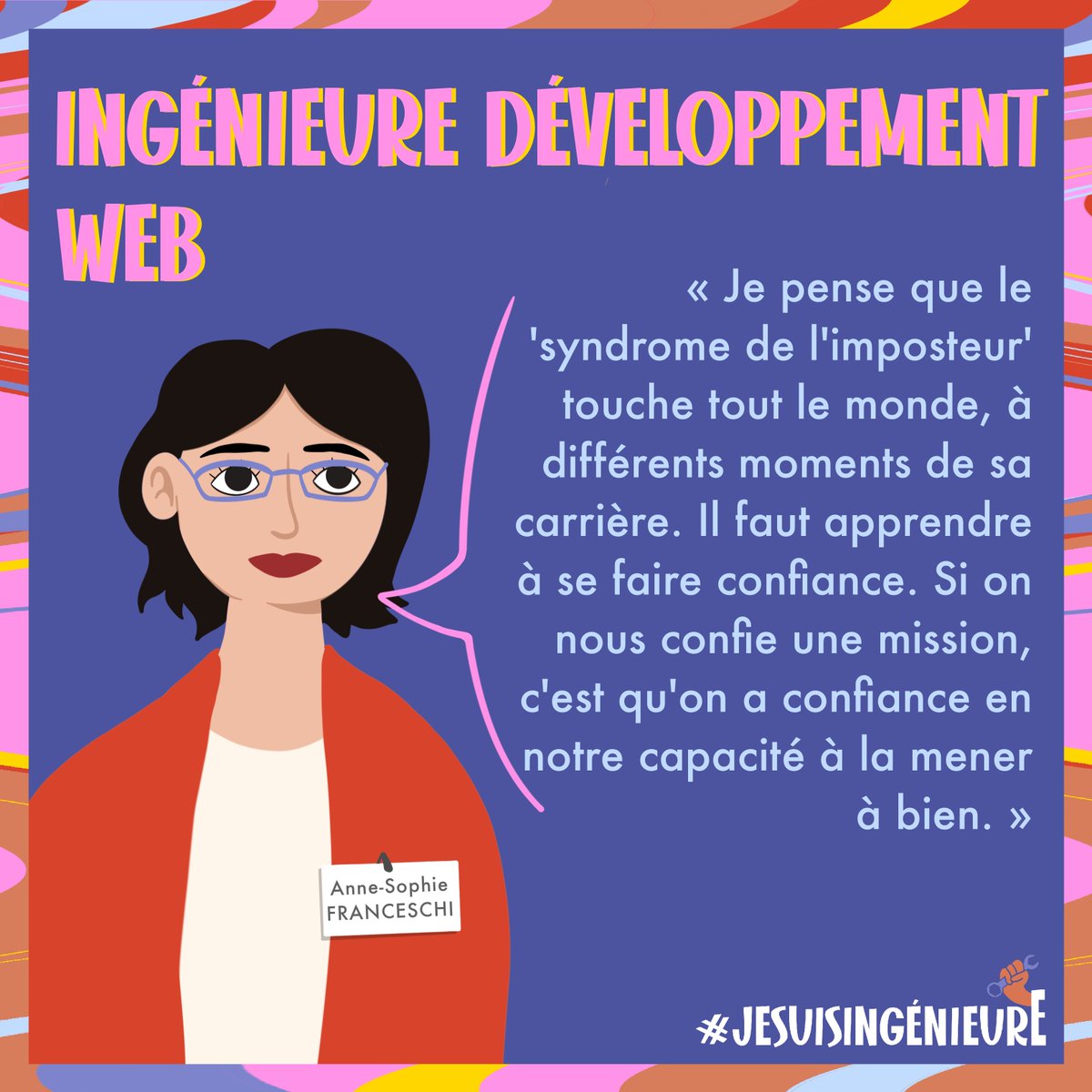 Ce soir : nouveau témoignage ! Anne-Sophie Franceschi est ingénieure développement web. 💻 Elle nous encourage à croire en nous ! 💪
Le témoignage est disponible sur notre site ! 😉
jesuisingenieure.wixsite.com/projet/anne-so…