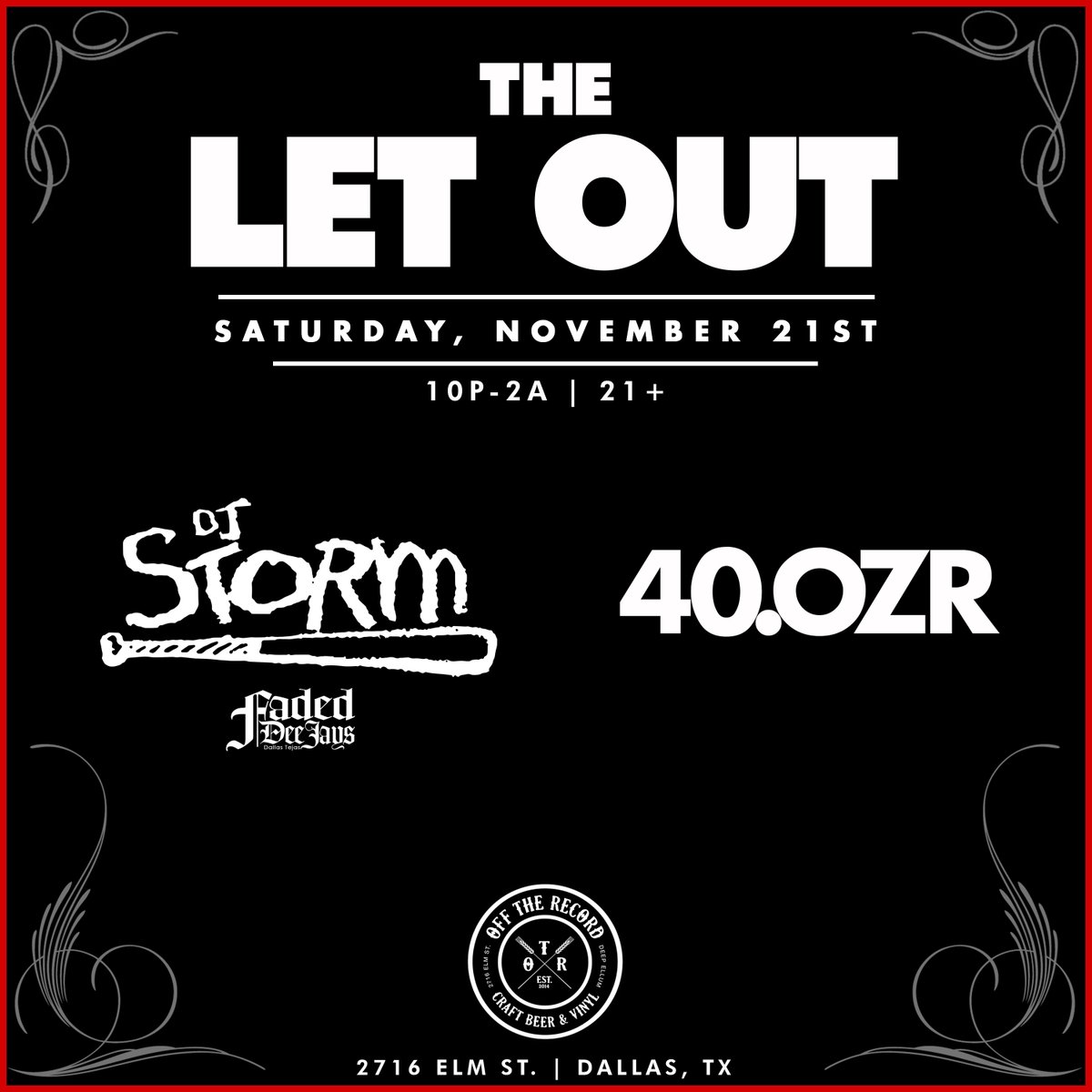 OTRDallas's tweet photo. Weekend (@fadeddeejays) plans alert 🔔

TONIGHT: Run It w/ ROC-IT
TOMORROW: The Let Out w/ DJ Storm and 40.OZR https://t.co/BZIaD93SEv