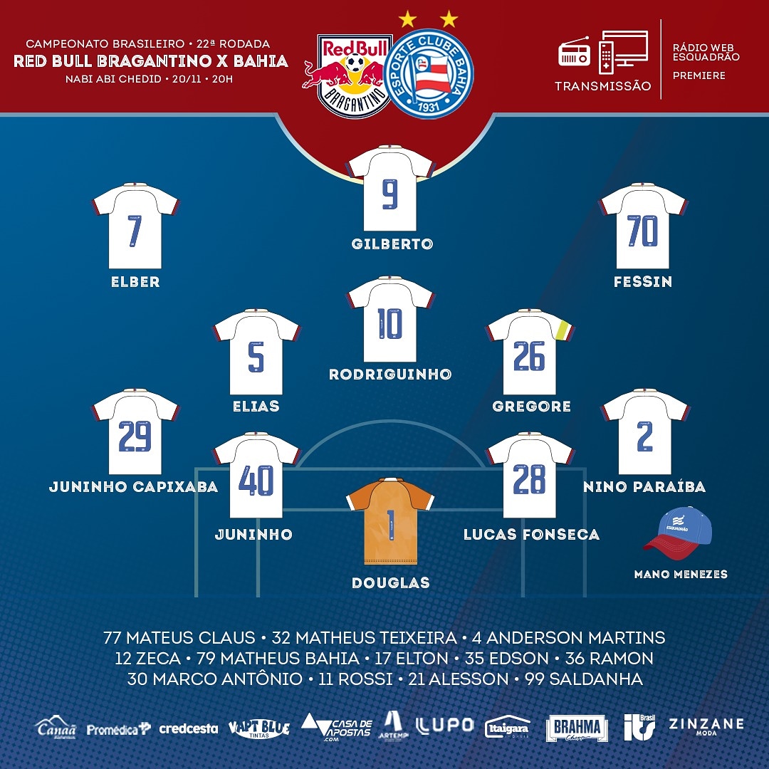 bilularj's tweet photo. ⚽️ @RedBullBraga x @ECBahia
🏟️ Nabi Abi Chedid
⏰ 20:00
🏆 @Brasileirao
📺 @canalpremiere

📋 Times escalados https://t.co/DBgS8tRVN6