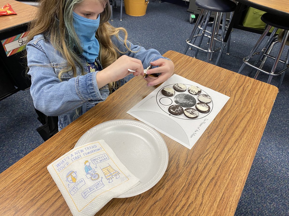 MsNelson4th's tweet photo. Fun Friday! Modeling the phases of the moon with Oreos! ⁦@BoydBlackhawks⁩ https://t.co/g7XowEkFrd