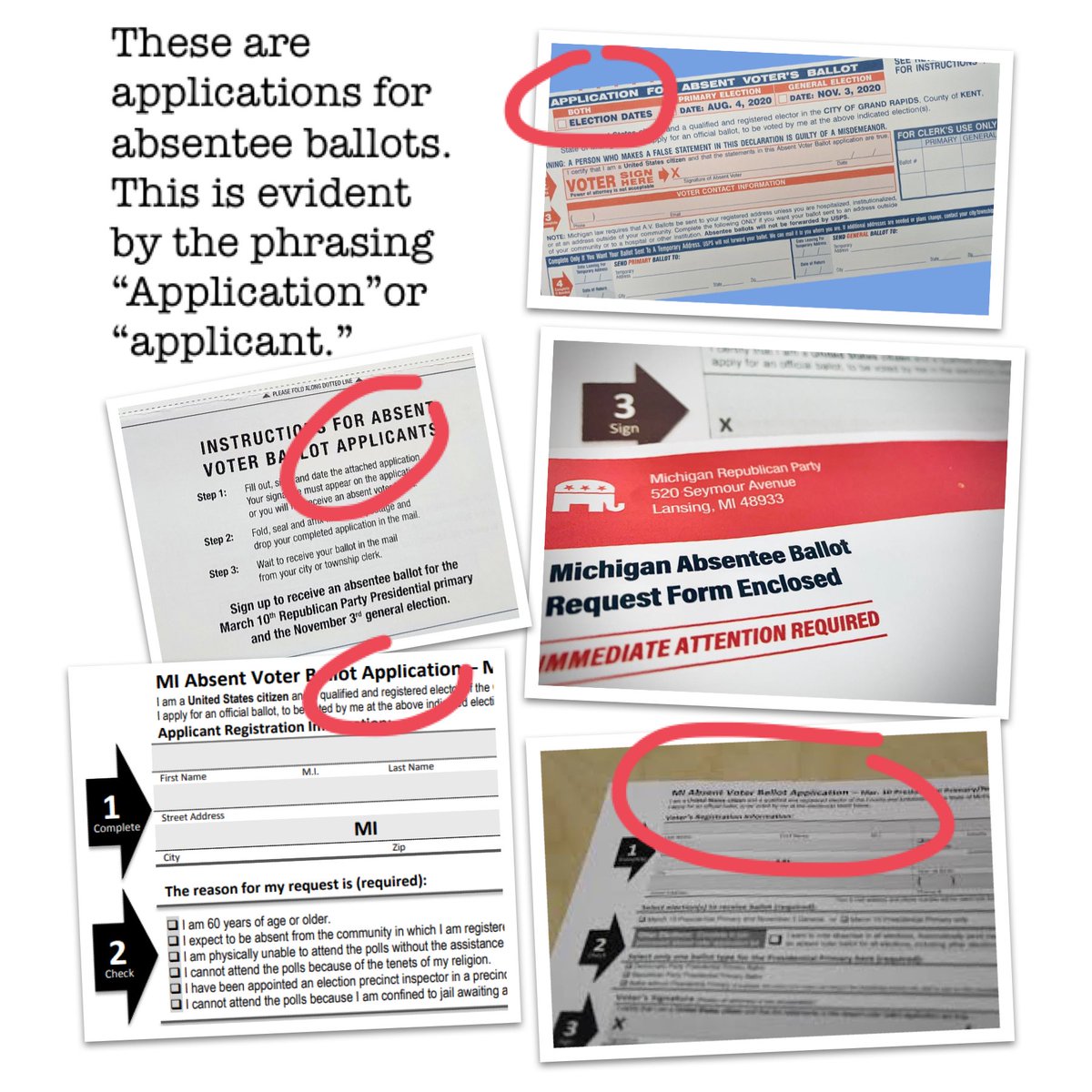 Every ELIGIBLE voter in MI received an application for an absentee ballot. Elderly, disabled, people serving overseas, harried working parents, college students, people in hospitals w/ Covid & people trying to avoid catching it. Not the thousands that had already died of it. 2/3
