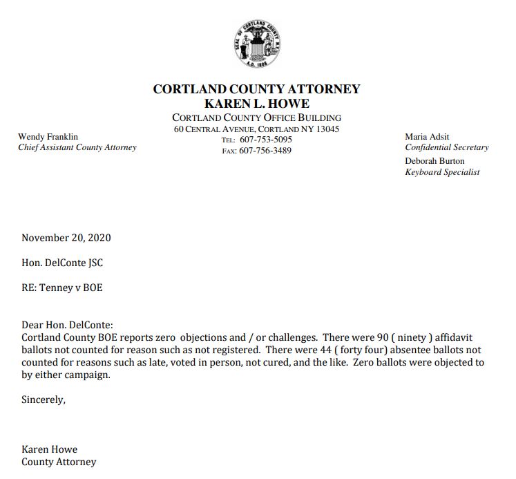 CORTLAND: There are 134 of these ballots in Cortland County, all of them administrative rejections with no challenges from either campaign 6/
