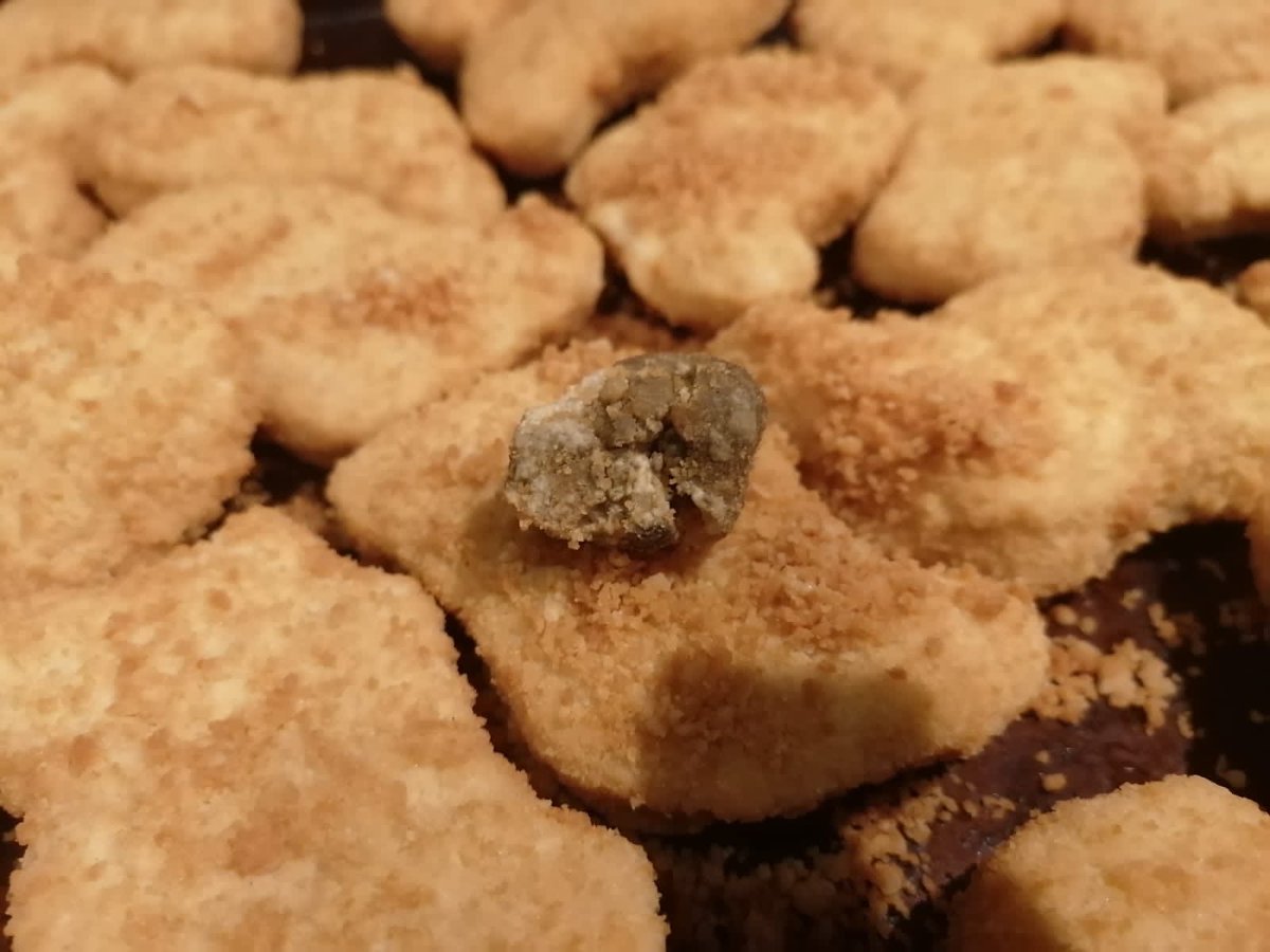RhiannonYknow's tweet photo. What is this in my chicken nuggets?!?!?! 🥴🥴😷😷 @LidlGB  doesn’t look like a nugget to me 🤢 https://t.co/uVl0SFVkdE
