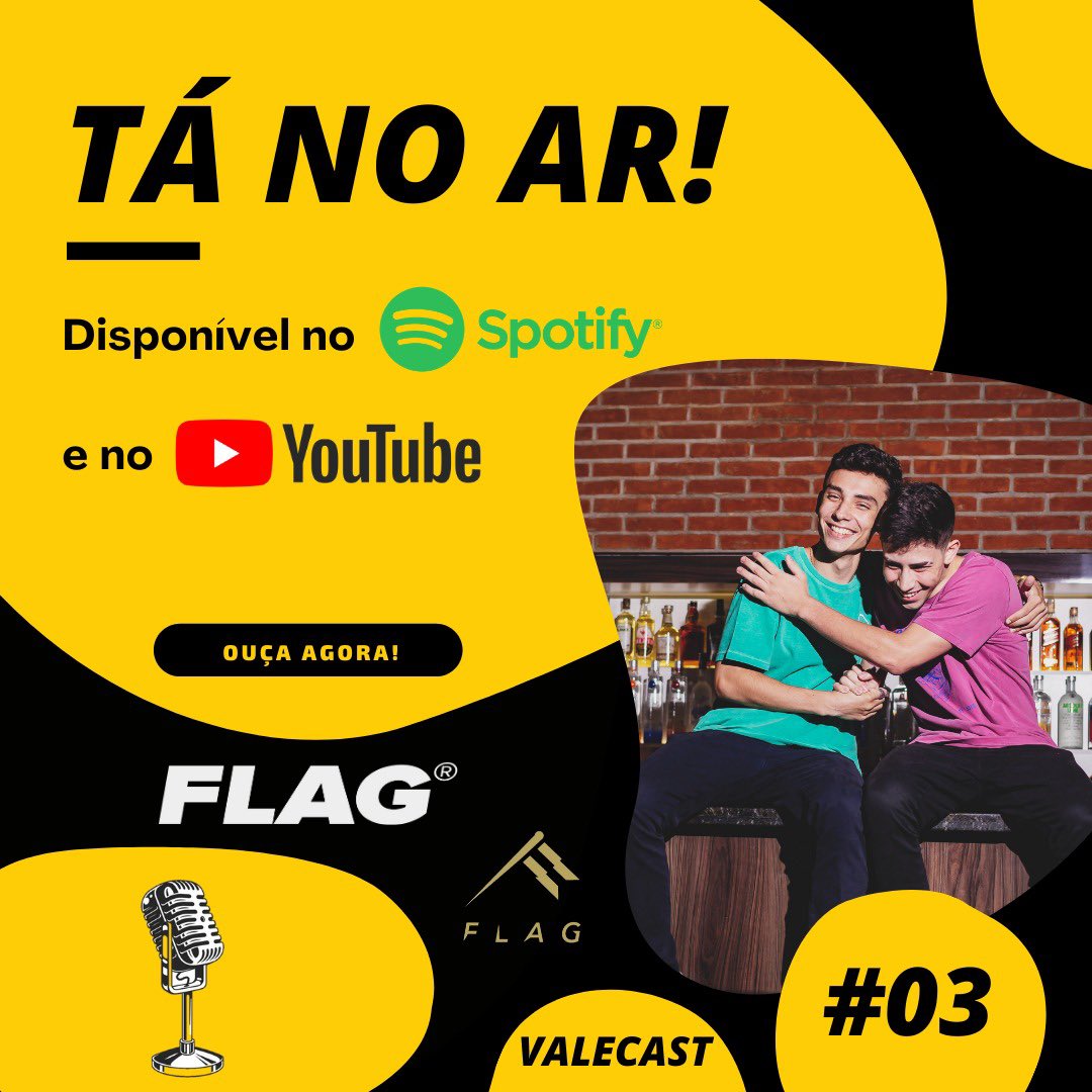 ValeCastOficial's tweet photo. TÁ NO AR!!! 🤩🎙⭐️
ValeCast #03 com @lucax_macedo e @juliodiiass da @oficialflag 
Corre lá e confere!
Disponível no YouTube e no Spotify.
⚠️⚠️⚠️
Lembrando que nossos episódios agora saem toda sexta-feira às 19hrs. https://t.co/cSX36ObRRD