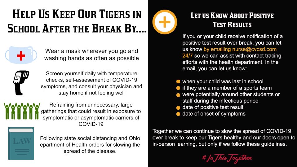 CirclevilleCity's tweet photo. Before, during, and after the upcoming holiday break, you can help us return to in-person learning on December 7th by doing the following. #InThisTogether #SlowtheSpread @PC_PublicHealth @TigerNurseCVCSD https://t.co/csw1Dt2SRS