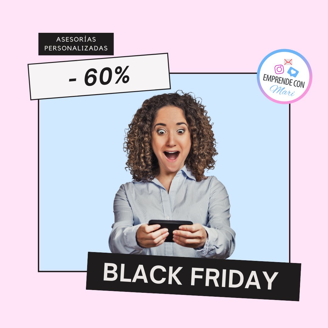 emprendeconmari's tweet photo. 🛍 Black Friday 🛍 

Desde hoy y hasta final de mes, nuestras ASESORÍAS PERSONALIZADAS con un 60% de descuento 🎉🎁

Tenemos 2 asesorías:

• mensual, para trabajar mano a mano

• 2 horas, para dudas o puntos concretas

Pincha aquí para verlas: 

https://t.co/6GuJ5iiqjf https://t.co/kgPkJ1rakI