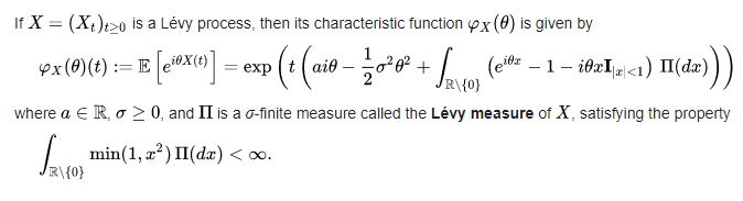 This is called the Lévy-Khintchine Representation, and it stats that any Levy process can be written as the sum of three things:A. Deterministic linear driftB. Brownian noiseC. Large "jumps" that happen randomly and "rarely" (in technical terms, on a set of measure 0)