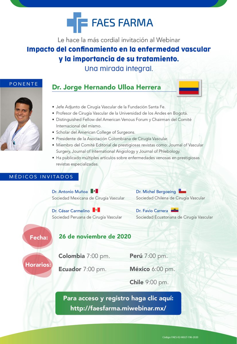 FAESMexico's tweet photo. No te pierdas nuestro Webinar Internacional “Impacto del conﬁnamiento en la enfermedad vascular y la importancia de su tratamiento, una mirada integral”, regístrate dando clic aquí: https://t.co/CAbuexep8T

#CuidandoTuSalud https://t.co/dOLpJHnNAO