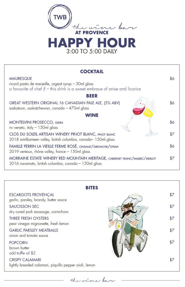 ProvenceMarina's tweet photo. Happy Hour is back! Starting today, our happy hour menu available daily between 3pm-5pm! 🍿🍸🙌⁠
⁠
#happyhour #happyhourmenu #vancouverhappyhour https://t.co/5dxtgO5UKl