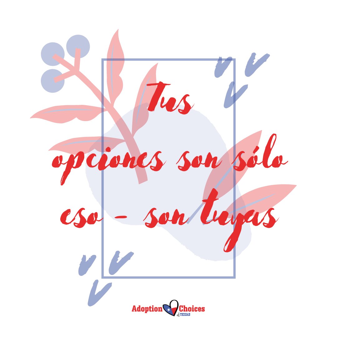 AdoptTX's tweet photo. ¡Tus elecciones son tuyas y tuyas solas! TÚ eres el único que realmente sabe lo que es mejor para ti y tu niño por nacer.💙❤️
#Laadopción #Opcionesdeadopción #Ayudadeadopción #Adopciónnoesvergonzoso #Ningunavergüenza #Ningunaverguenzaenlaadopción #Adopciónesdesvergonzada https://t.co/NXsmSwYZfI