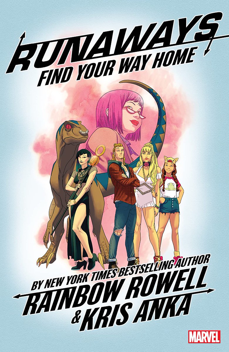 RUNAWAYS (5 volumes - ongoing)by  @rainbowrowell,  @kristaferanka,  @COLORnMATT,  @Treestumped,  @JoeCaramagna,  @AGenolet,  @deezoid Teens turn (sort of) superheroes! Found family! LGBT rep! A dinosaur!! No previous knowledge is necessary, but the prev comics are cool!