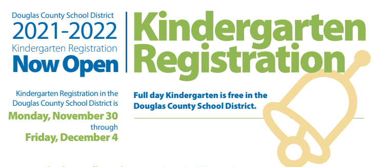 Calling All Future Eagles! 🦅
Kindergarten Registration Opens November 30, 2020
Full day Kindergarten is free in the Douglas County School District. Your child must be be 5 years old by October 1, 2021.
#scebettertogether #scekindergarten #soar
