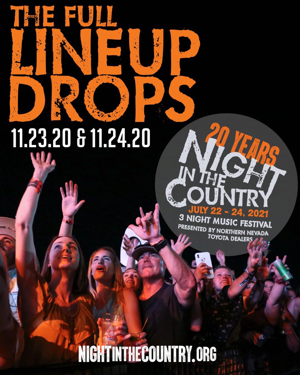 NITCFestivals's tweet photo. 11.23.20 - Who’s Back
11.24.20 - Who’s New
The full #NITC2021 lineup drops next week. Y’all ready? 🎶🎤🤠 #NITC2021Lineup #JonPardi #CodyJohnson #TheMarshallTuckerBand #WhoElseIsComing #3Nights #3Headliners #10Acts #PureCountry https://t.co/mXT31MCVOZ
