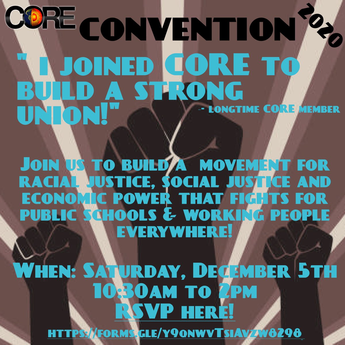 jacksonpCTU's tweet photo. Want to join the teacher caucus that sparked the Teacher Rebellion and spectacular strike wave for the schools our students deserve? join @CORECaucus for the #CoreCon2020 this December 5th! https://t.co/7F7mCDxfu7