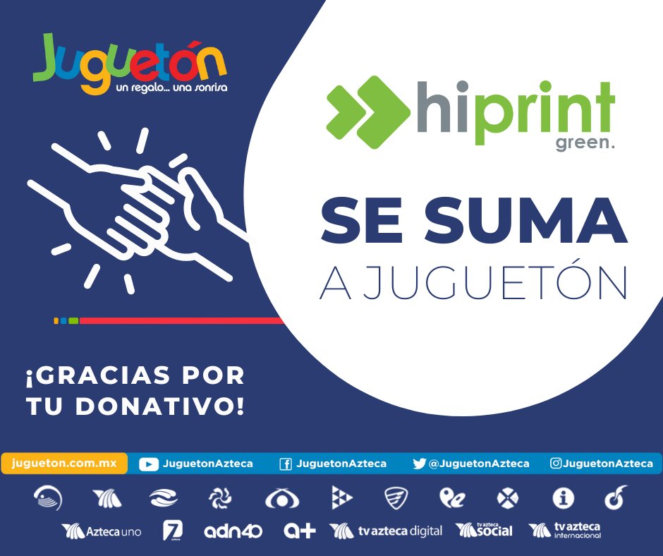 JuguetonAzteca's tweet photo. Nuestros amigos de #HiPrint se suman a esta campaña con un increíble #donativo ¡Gracias por el apoyo! 🥳 https://t.co/wWrvWARiOw