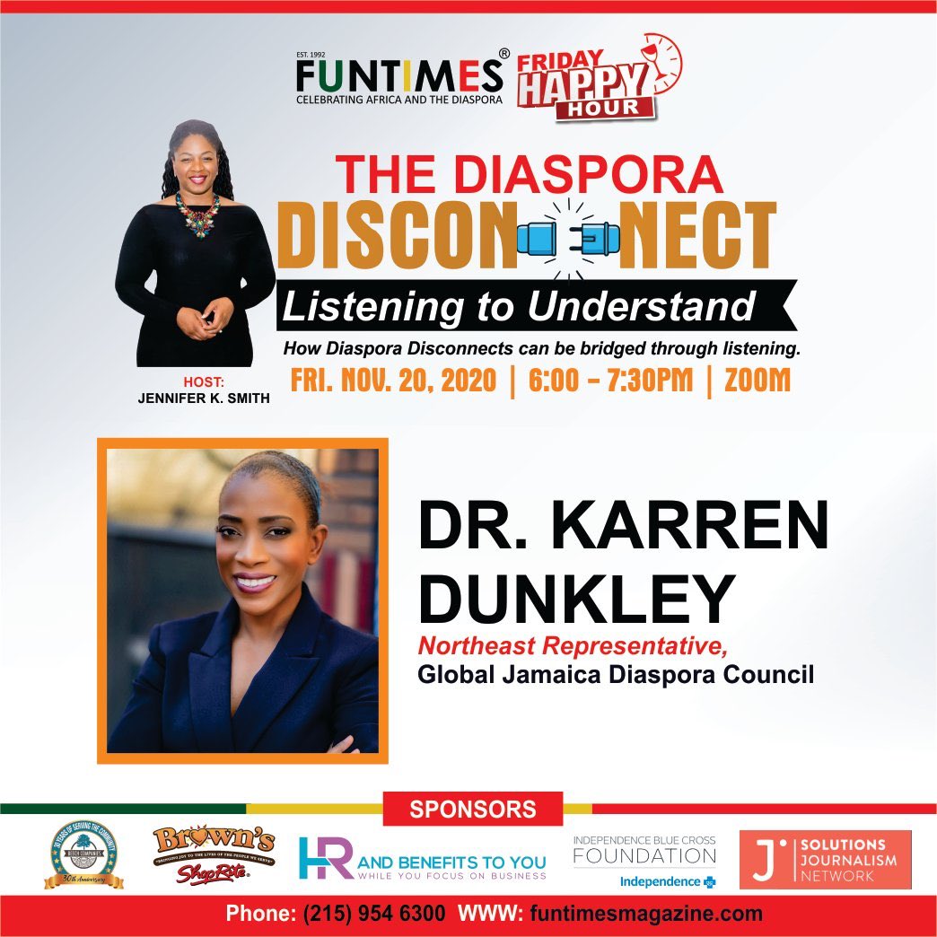 FunTimesMag's tweet photo. Dr. Karren Dunkley, the northeast representative of the Global Jamaica Diaspora Council, says “Because we do not learn our history we stereotype each other”#FunTimesFriday
Tune in NOW https://t.co/7yAeOX8zZ8
#funtimesmagazine #SolutionsJournalismNetwork https://t.co/VSS4jML2qh