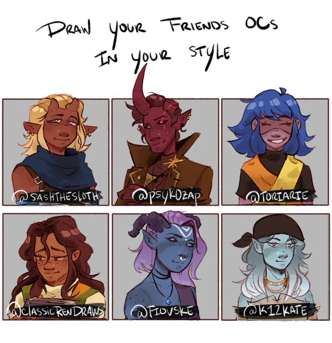 They all have such beautiful color palettes, thank you?
@sashthesloth   
@psyk0zap   
@toriarie     
@ClassicRenDraws   
@fiovske   
@K12Kate 