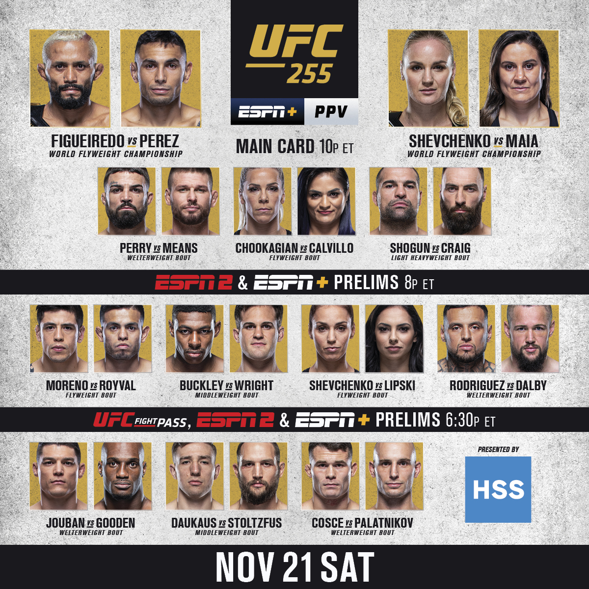 RT b/c IT'S FIGHT DAY 🏆🏆 #UFC255 - LIVE on #ESPNPlus PPV: bit.ly/3pybeNj [ B2YB @HSpecialSurgery ]