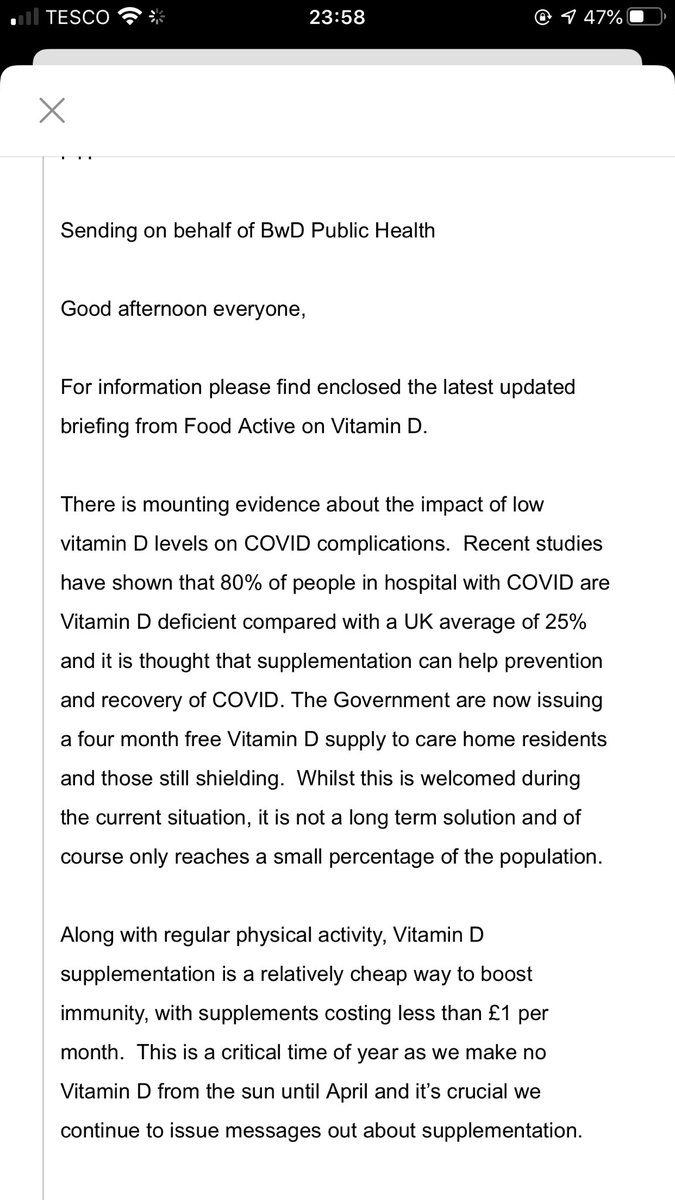 graceythorley's tweet photo. I’ve been avoiding the news recently due to all of the doom and gloom but I received an email today about the impacts of Vitamin D and Covid. Maybe people know and I’m completely oblivious but also incase people don’t know, read this information and GET SOME VITAMIN D!! https://t.co/eDmvFreB80