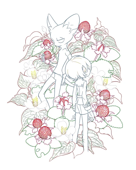 線と塗りこんな 植物描くの好きね 