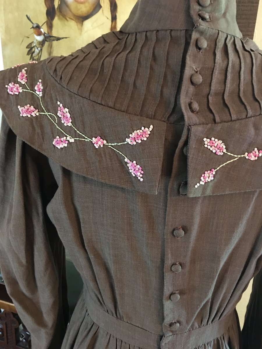 Sorry about the wrinkles. I’m too scared to iron these. These are hand embroidered. HAND EMBROIDERED! And there are buttons for days. And modern day cheat snaps. And again, to be clear, our petite girl is smaller than my dress form. Sorry for the fit. +