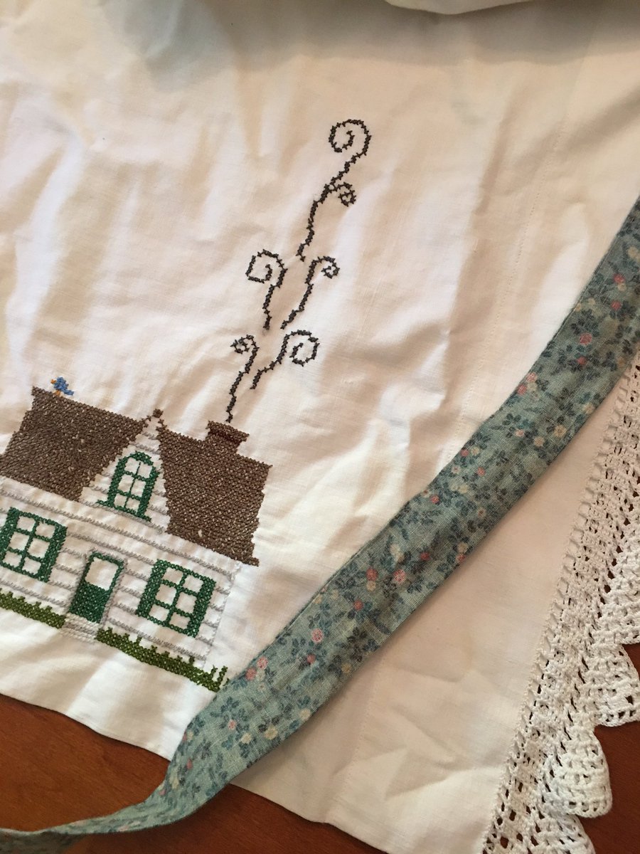 And my favorite and most expensive item: The house apron. Did you know it’s actually a pillowcase? The side with the lace is the case opening. It’s hand embroidered. And is the sweetest thing ever! +