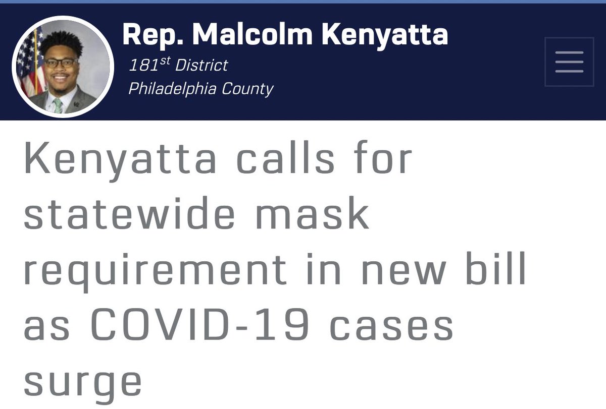 malcolmkenyatta's tweet photo. Yesterday I introduced legislation calling for the most obvious and scientifically-proven measure to quell the spread--enacting a statewide mask requirement in Pennsylvania.

We're currently experiencing a surge in COVID-19 cases--the highest since March... 1/2 https://t.co/Z0oZVEnXLH