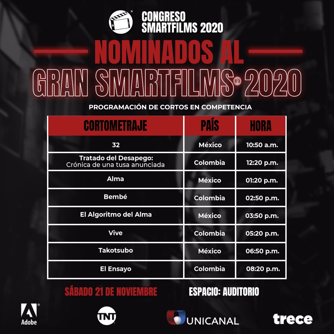 SmartFilmsPY's tweet photo. Estos son los cortos nominados al #GranSmartFilms de @smartfimsco y @smartfilmsmx que ganadores de la Edición del año anterior 
El año que viene #SmartFilmsPy presente, no te pierdas de estos en la sala Auditorio el 21 y 22 de Noviembre
En https://t.co/2VhphEyyaq 
#SmartFilms https://t.co/2vRQBS8fYg