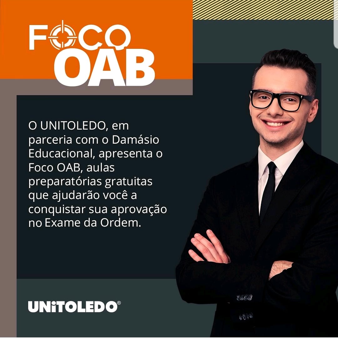 damasioaracatub's tweet photo. Ótima notícia aos alunos do curso de Direito do UniToledo @UniToledo_ATA !
Parceria com o @cursodamasio @damasioaracatub
Para uma preparação ainda mais completa.
#parceria #focoOAB #examedaOAB #ExamedeOrdem #provasdaOAB #mercadodetrabalho #excelência #unitoledo #toledo #OAB https://t.co/BPbyg3PT7c