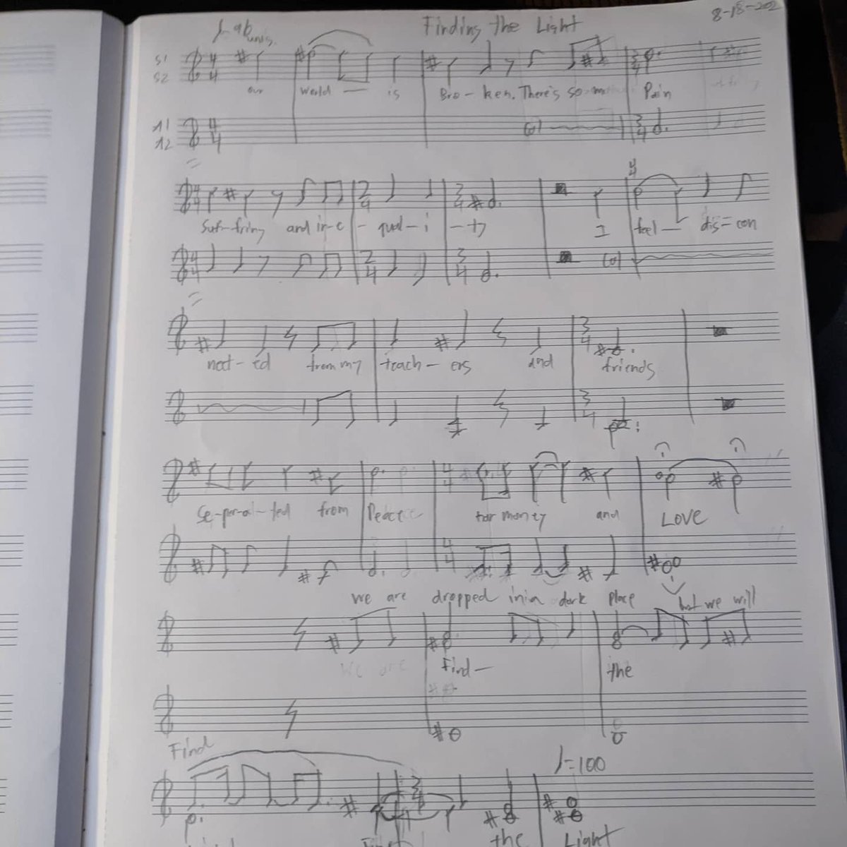 PersistingSound's tweet image. My latest composition is Finding The Light for SSAA/SATB choir and piano with text from students about this unique time and I thought I'd share some sketches! #wip #virtualchoir #quarantinecomposing #PSVulnerability