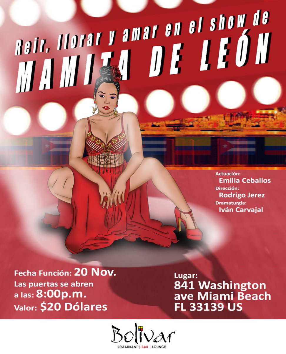 MoveEmotion's tweet photo. Llegó #MamitaDeLeón a #Miami 💃🏽

🎭 En instantes tendremos una función cargada de risa, llanto y muchas emociones con la actriz @CeballosLauren ✨ quien con un monólogo nos contará la vida de una cubana en este país. 
Dirección: @rodrigo_jerez 🙋🏻‍♂️

Si estás en Miami, te esperamos https://t.co/2aUkVzTL73