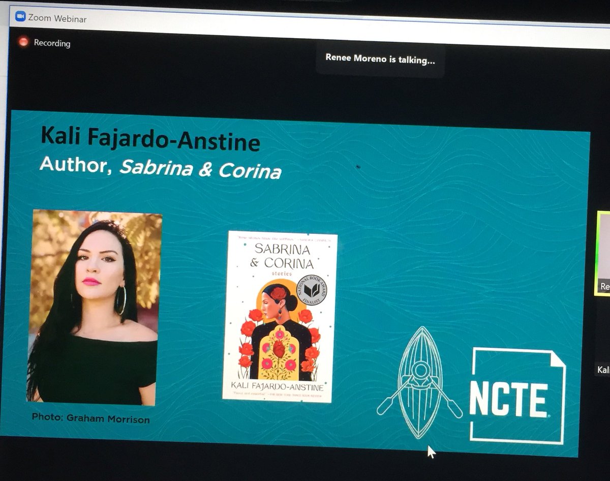 liberatingrace's tweet photo. #NCTE2020 Last night Trevor Noah &amp; tonight... Kali Fajardo-Anstine.  So rich. Conversation validating my passions.  Ain’t nothing crazy about being passionate about loving people and learning about how to get along via literature that leads to action.  #loveTeachingEnglish https://t.co/8ZHX9FVqCZ