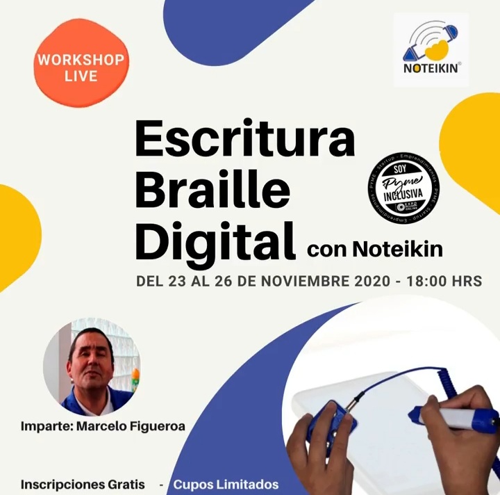 Noteikin's tweet image. Inscríbete en nuestros Workshop donde mostraremos nuestra tecnología y sus diversas aplicaciones. Reserva las fechas entre el 23 y 26 de noviembre. Cupos Limitados. @Noteikin tambien es parte de @ExpoInclusion
Links de inscripción en noteikin.cl